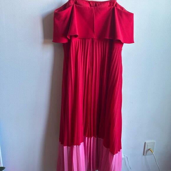 Strapless Aidan Mattox Red and Pink pleated Dress - Picture 4 of 7